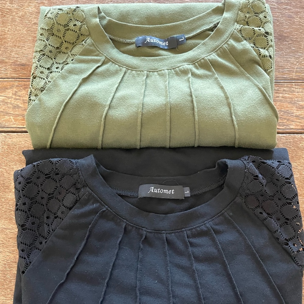 Automet Lace Sleeve Tops - 2-pack - Olive & Black
